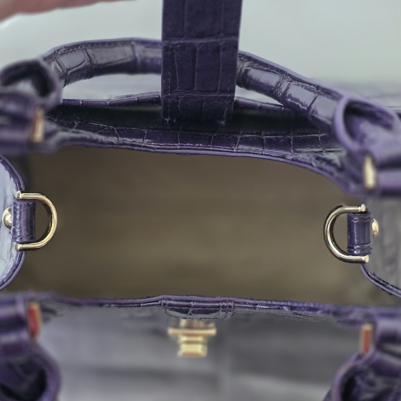 Brahmin Purple Croc-Embossed Leather Satchel - Picture 8 of 16